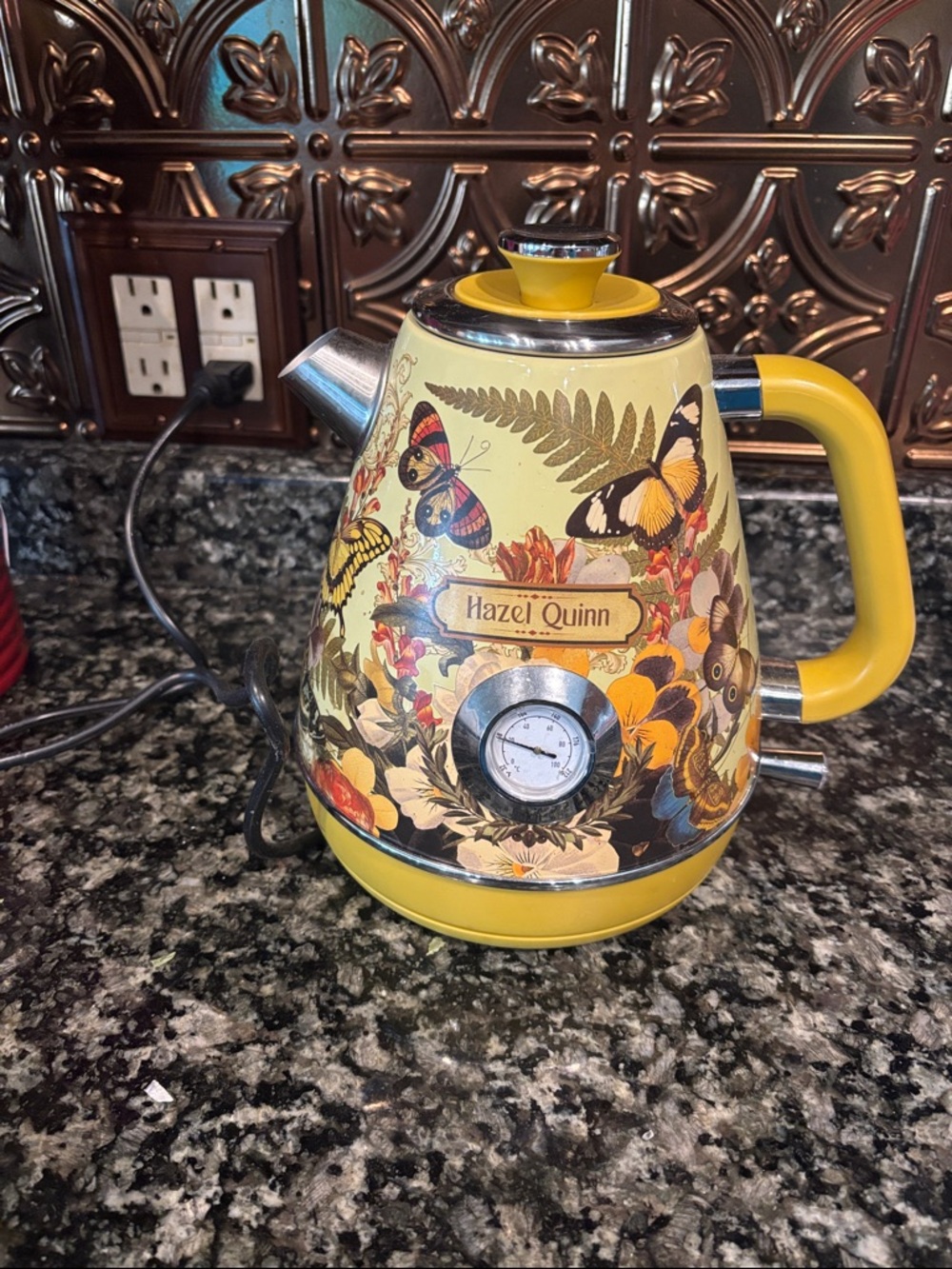 Yellow Butterfly Electric Kettle with Temperature Gauge